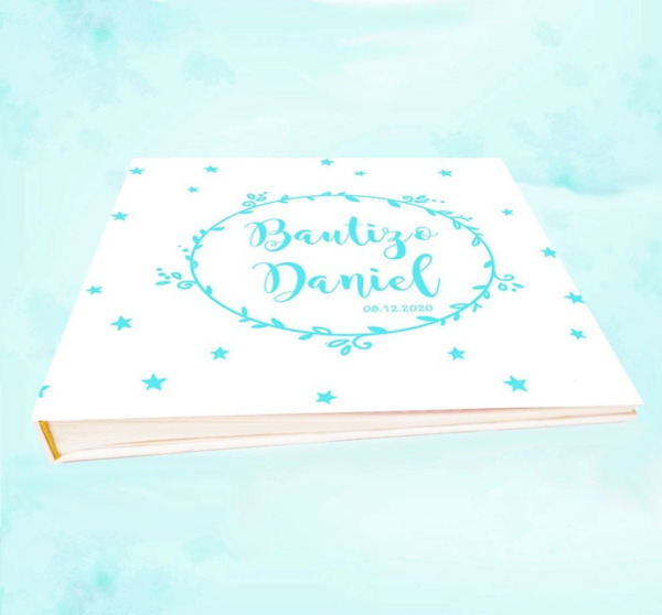 Libro de firmas de bautizo personalizado estrellas, alta calidad (1)