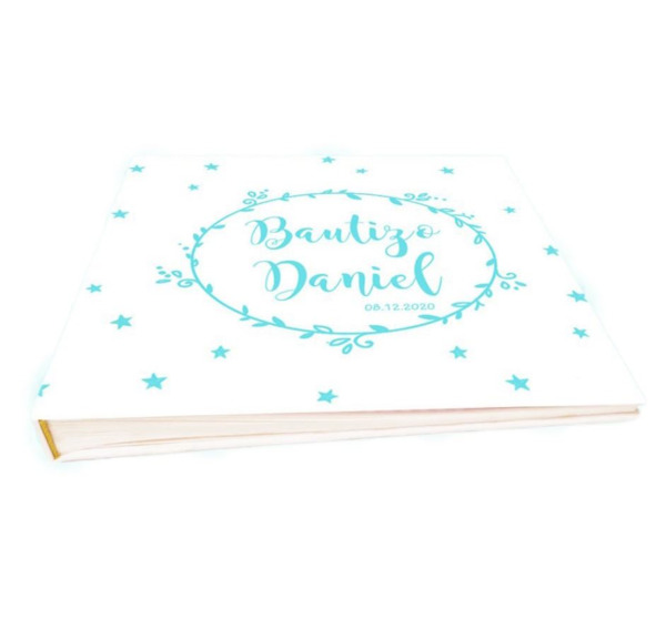 Libro de firmas de bautizo personalizado estrellas