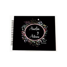 Libro de firmas de boda negro con flores, alta calidad