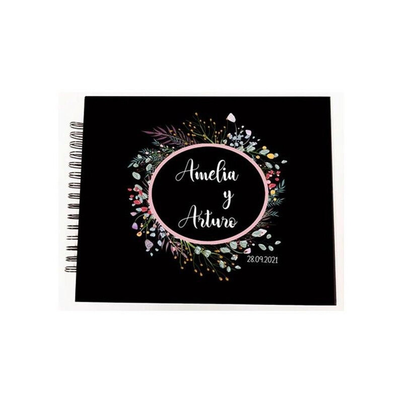 Libro de firmas de boda negro con flores, alta calidad