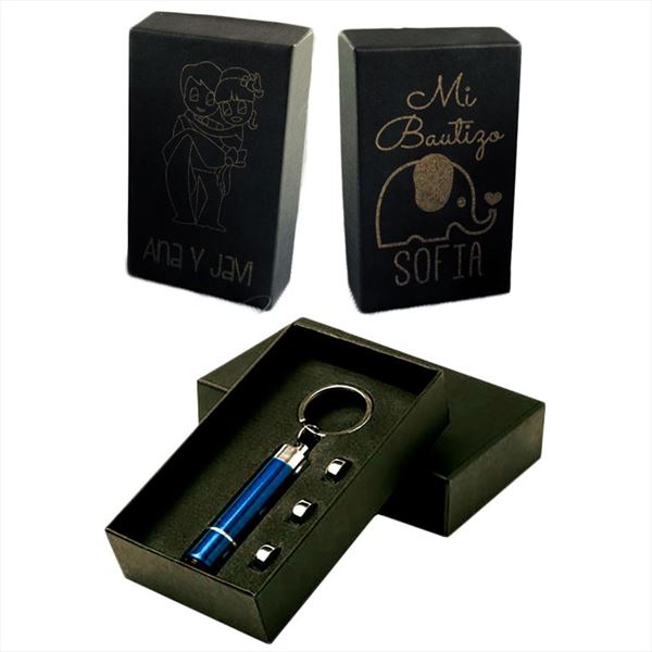 Linterna azul con caja personalizable