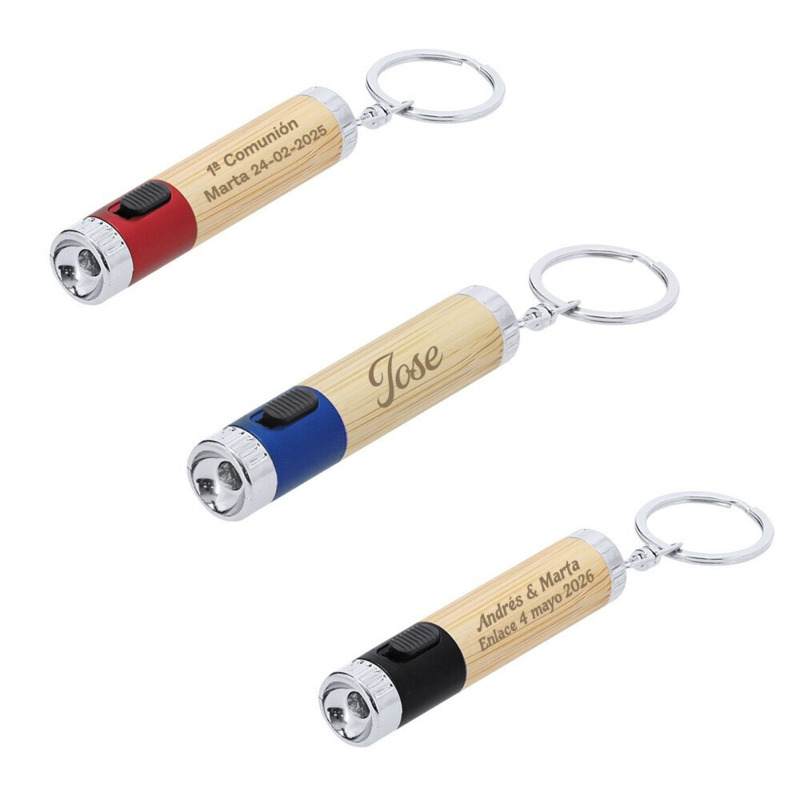 Llavero Linterna de Bambú con Luz LED – Detalle Ecológico para Boda, Comunión o Bautizo (2)