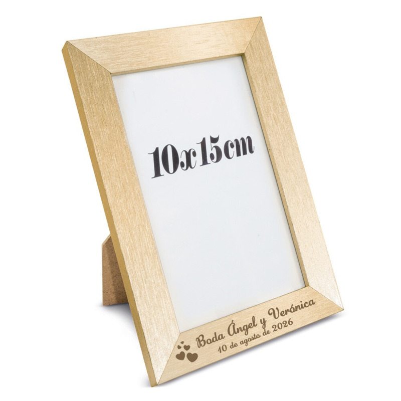 Marco de fotos de madera dorado para bodas