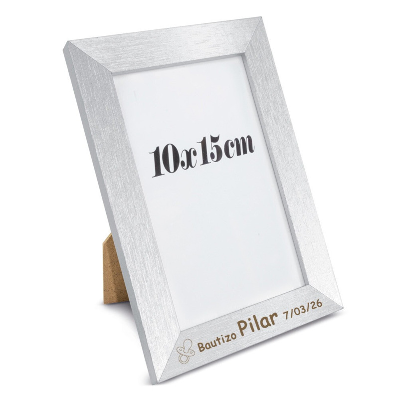 Marco de madera plateado de bautizo