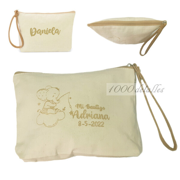 Neceser de algodón personalizable de bautizo para recuerdo y regalo