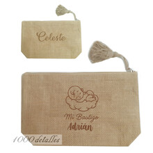 Neceser de yute personalizable de bautizo con nombre