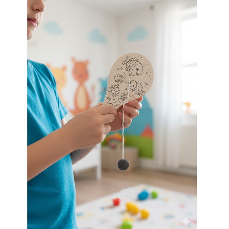 Pequeña raqueta infantil para colorear con ceras y pelota (2)