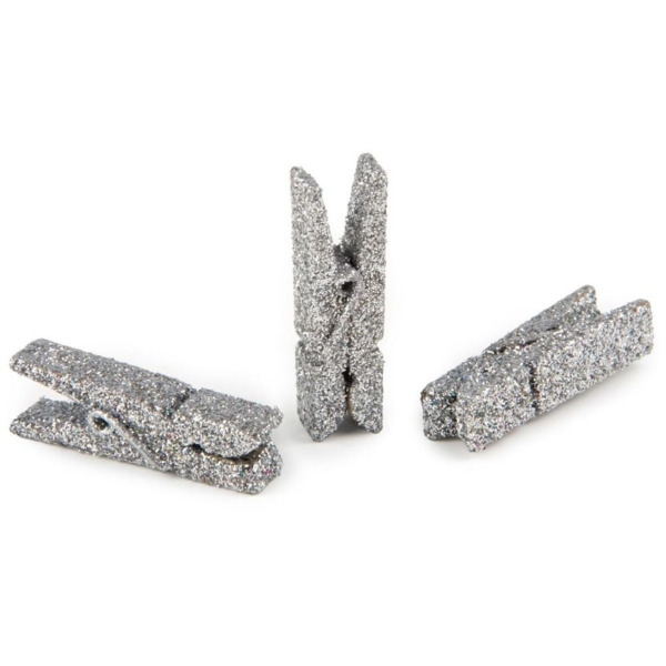 Pinza de madera purpurina plata