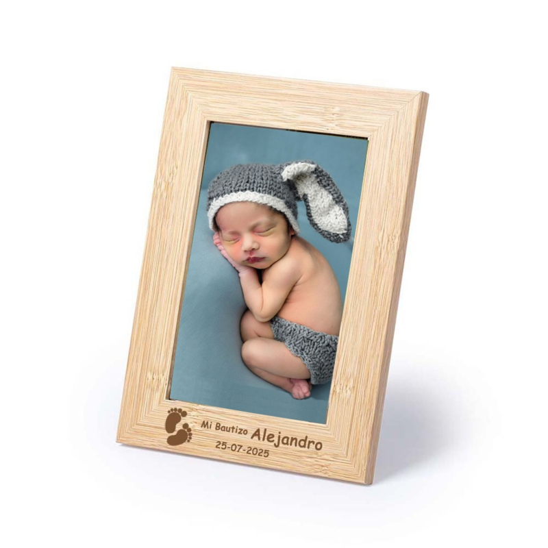 Portafotos de bautizo grabado de madera (6)