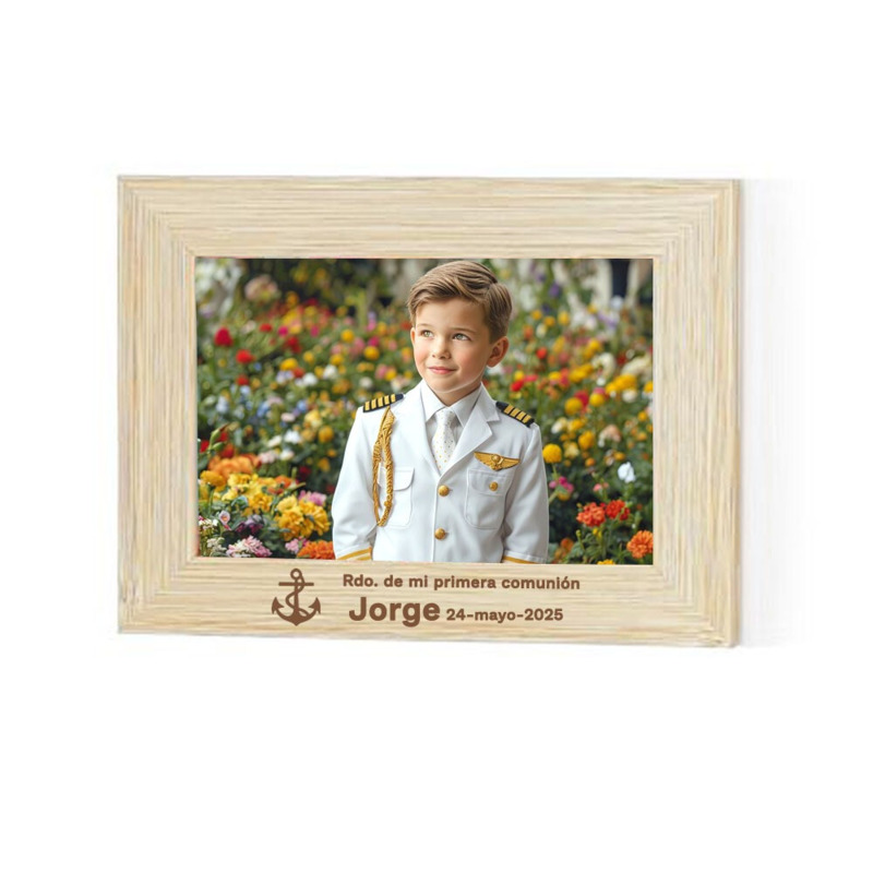 Portafotos de comunión de madera con grabado (7)
