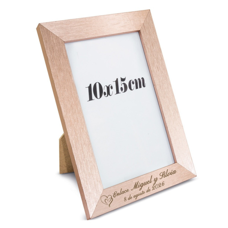 Portafotos de madera oro rosa para bodas