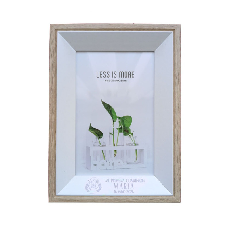 Portafotos doble marco blanco y marrón para boda comunión y bautizo (1)