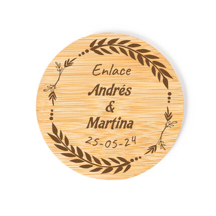 Posavasos de madera bambú grabado para boda