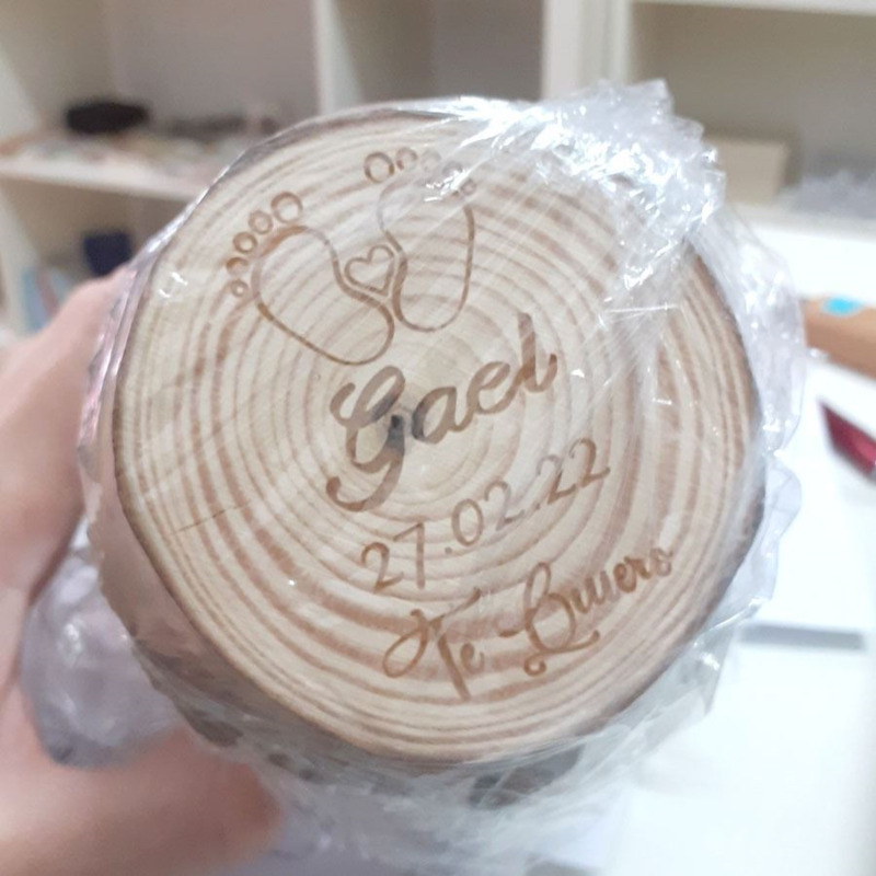 Posavasos rústico de tronco unidad, detalles grabados (2)