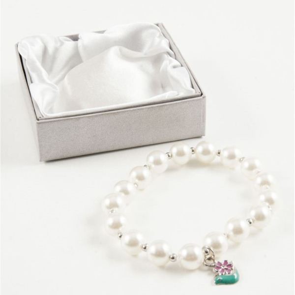 Pulsera de perlas con paloma en cajita