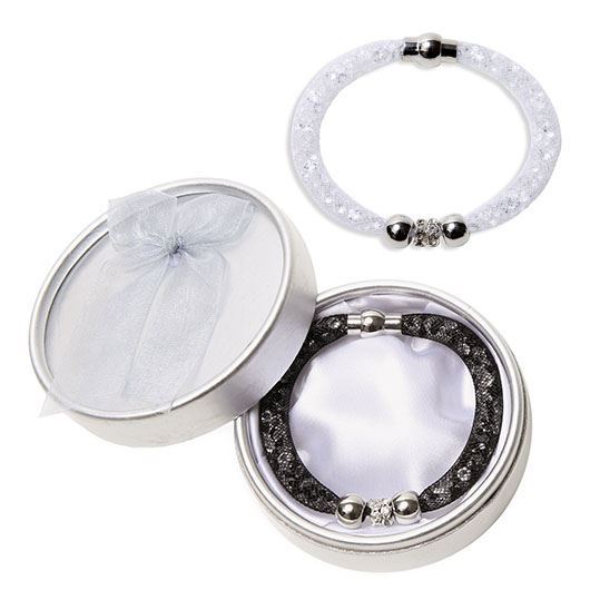 Pulsera piedras blanca y negra con cajita