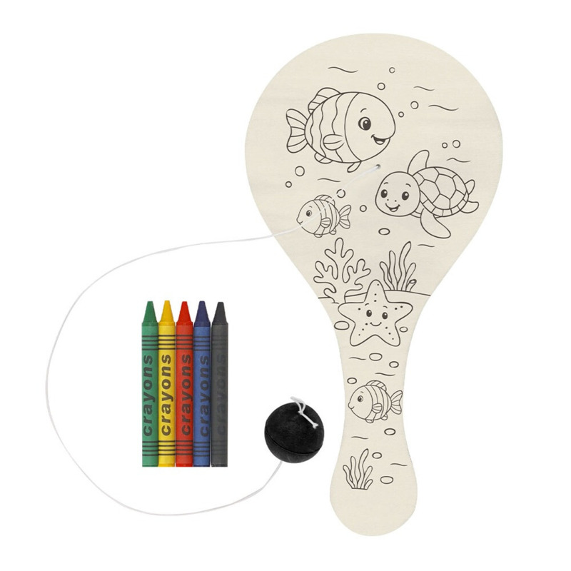 Pequeña raqueta infantil para colorear con ceras y pelota (6)