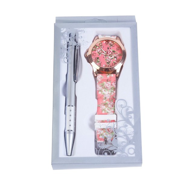 Reloj floral con bolígrafo en caja (1)