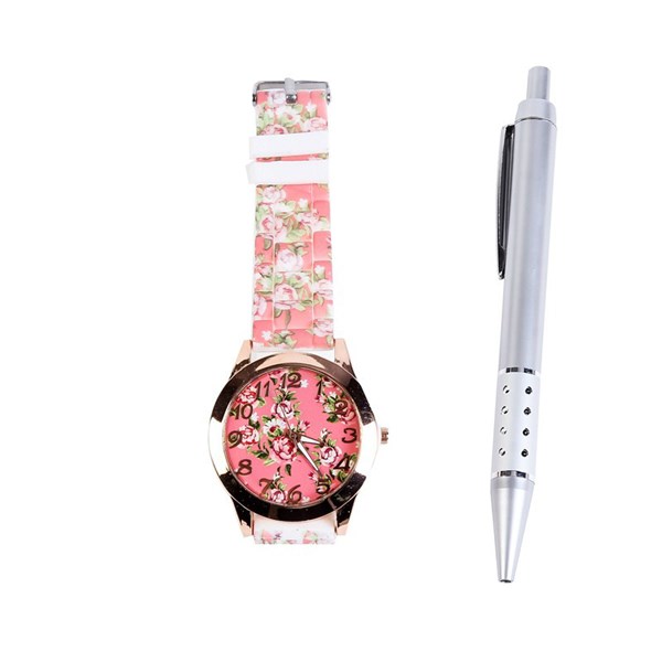 Reloj floral con bolígrafo en caja (2)