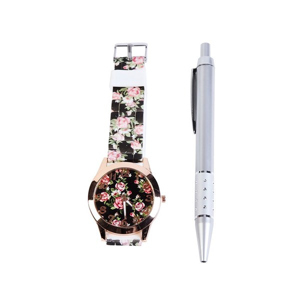 Reloj floral con bolígrafo en caja (4)