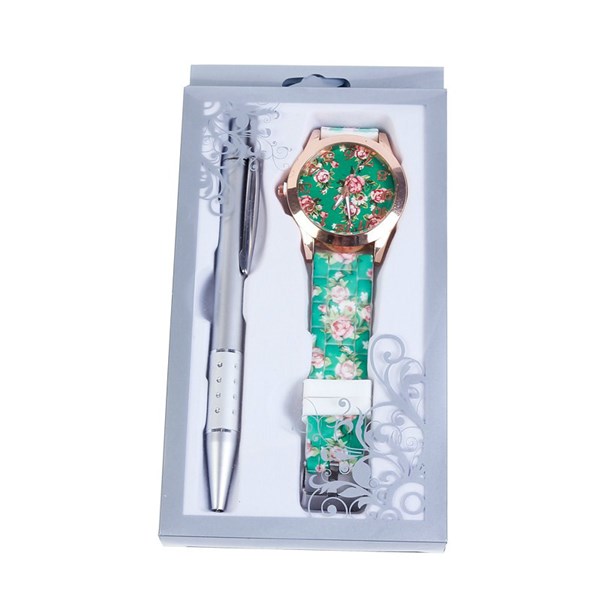 Reloj floral con bolígrafo en caja (9)