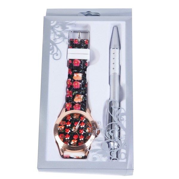 Reloj floral con bolígrafo en caja (11)