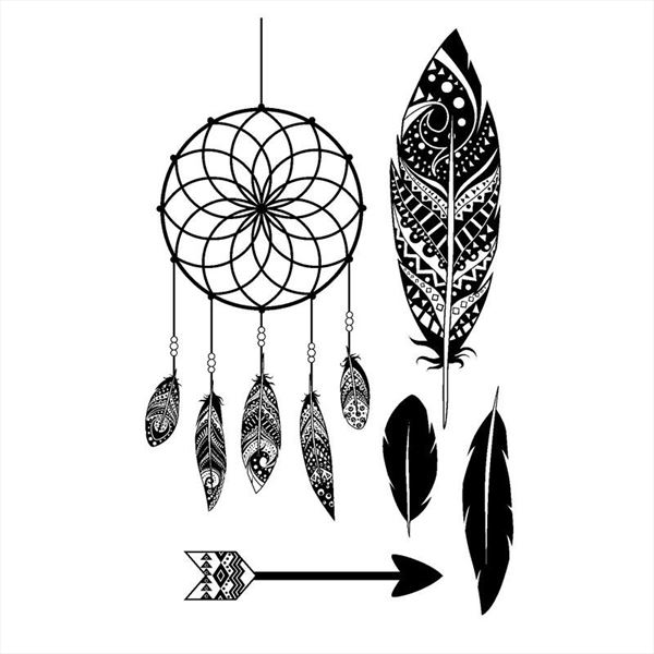Sellos de atrapasueños y plumas