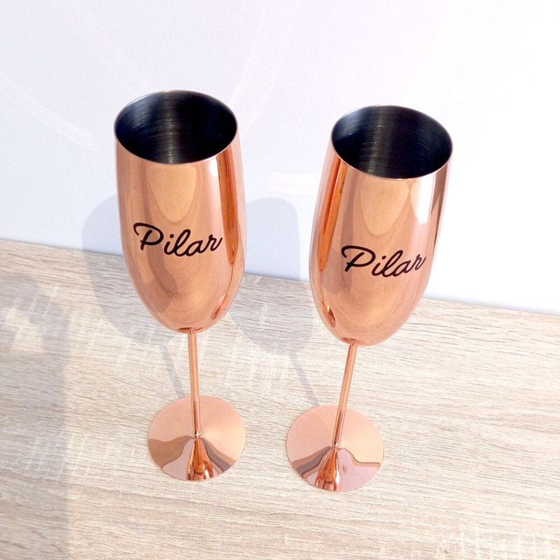 Set 2 copas champagne Oro Rosa con nombre (1)