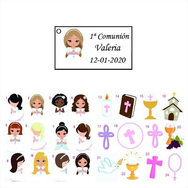 Set 40 Tarjetas con agujero para comunión de niña, 24 diseños