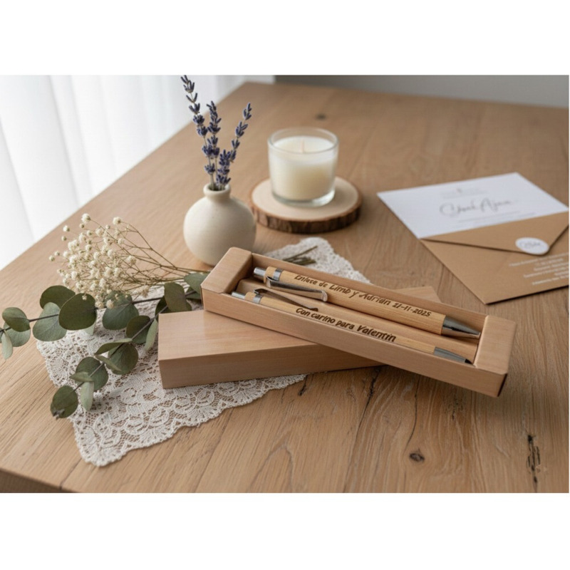 Set bolígrafo y portaminas bambú (2)