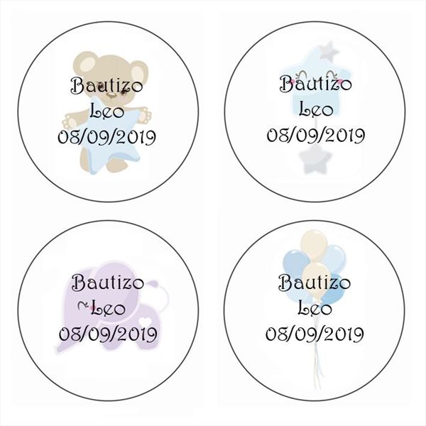 Set de 48 pegatinas redondas de bautizo niño 20 modelos