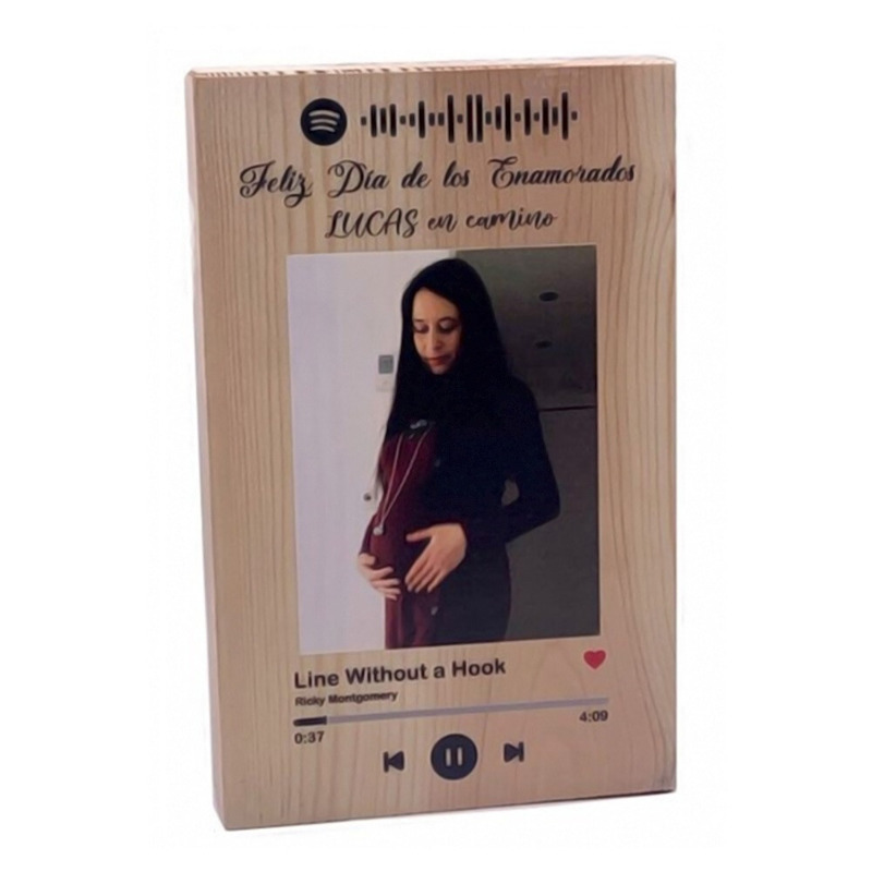 Taco de madera personalizado con canción Spotify (1)