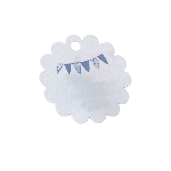 Tarjeta flor banderitas azules