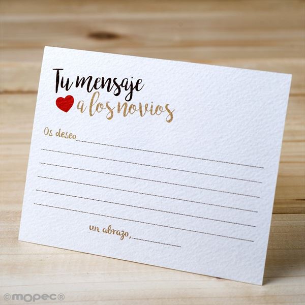 Tarjeta mensajes a los novios con corazón