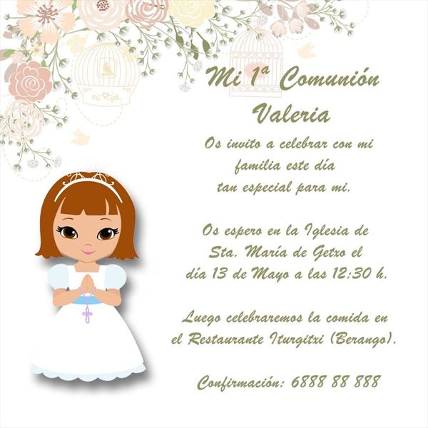 Tarjetón de comunión niña varias muñecas