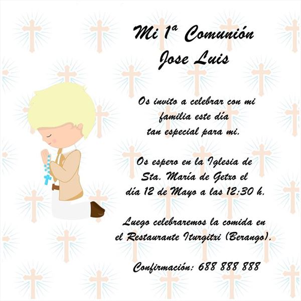 Tarjetón de comunión niño varios modelos