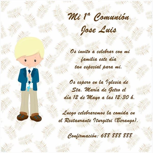 Tarjetón de comunión niño varios