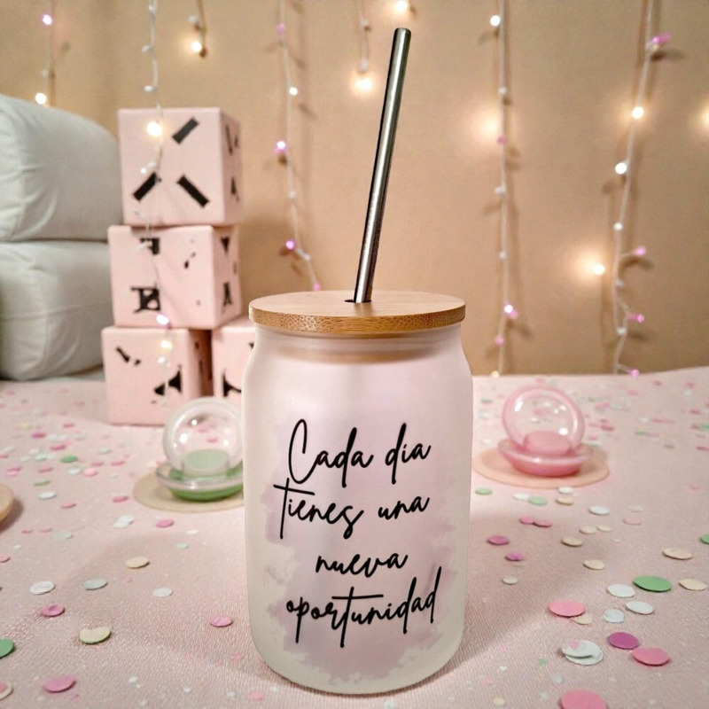 Tarro con frase y tapa de bambú (2)
