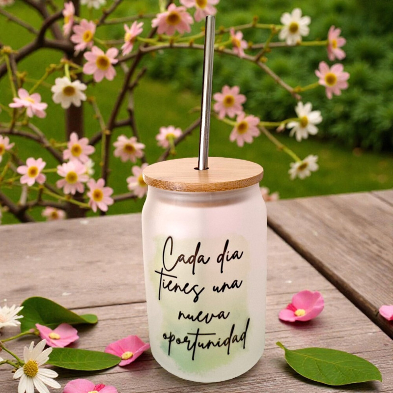 Tarro con frase y tapa de bambú (3)