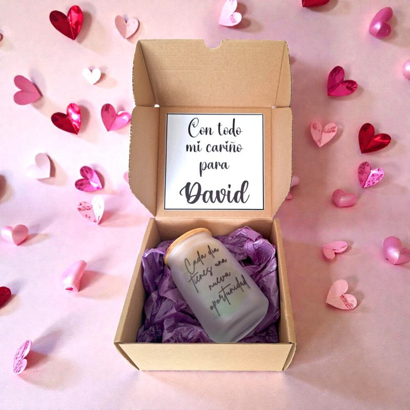 Tarro con frase y tapa de bambú (8)