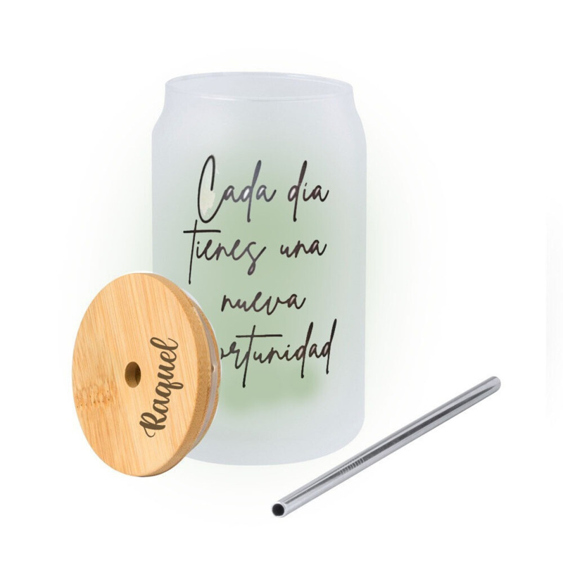Tarro con frase y tapa de bambú (3)