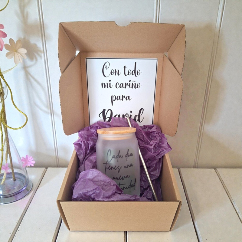 Tarro con frase y tapa de bambú (10)