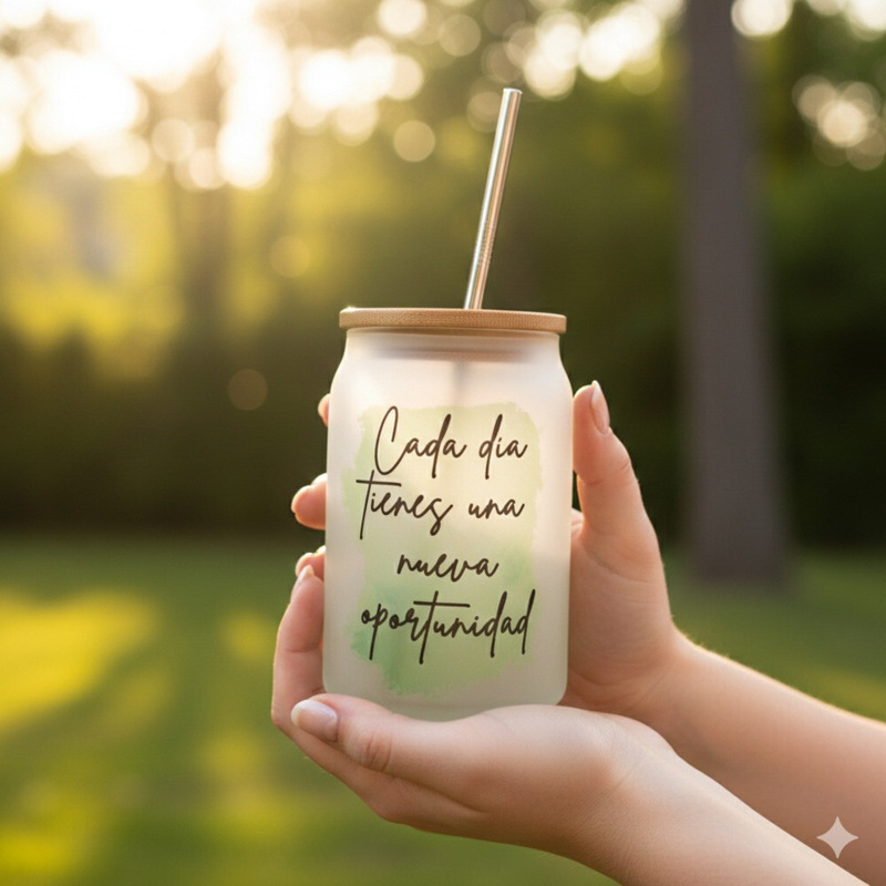 Tarro con frase y tapa de bambú (2)