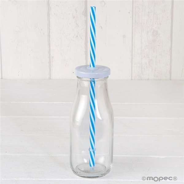 Tarro de cristal con tapa y caña azul