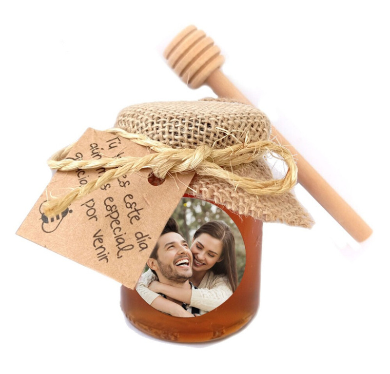 Tarro redondo de miel cruda natural de abeja española personalizable (1)