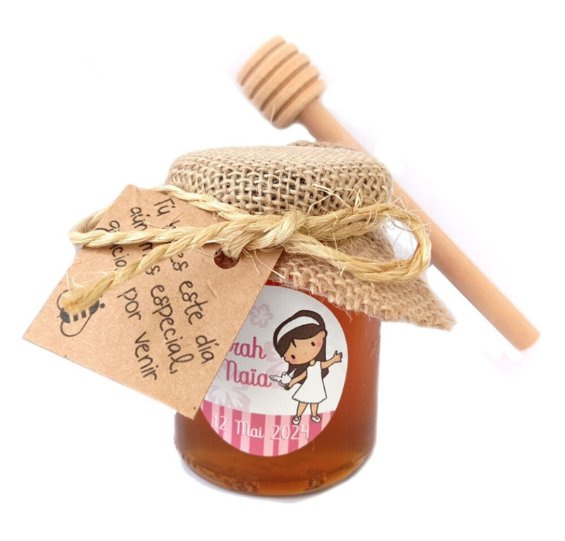 Tarro redondo de miel cruda natural de abeja española personalizable (2)