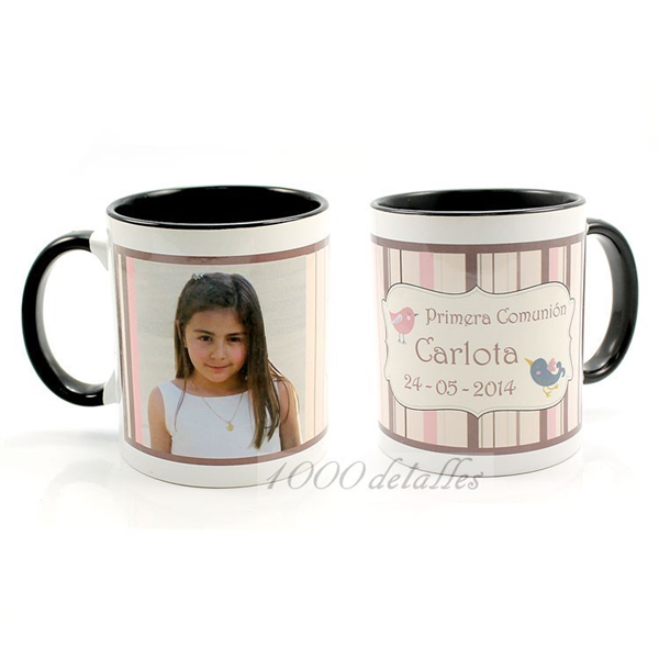 Taza con foto de comunión e interior negro