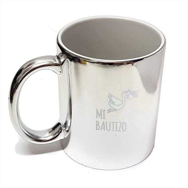 Taza de cerámica metalizada plata personalizable