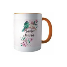 Taza de cerámica naranja grabada