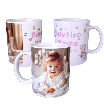 Taza con foto y dibujo de elefante personalizada